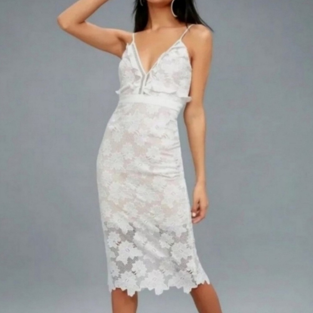 Bardot Vienna White Lace Midi Dress Bridal Wedding Graduation Event Summer